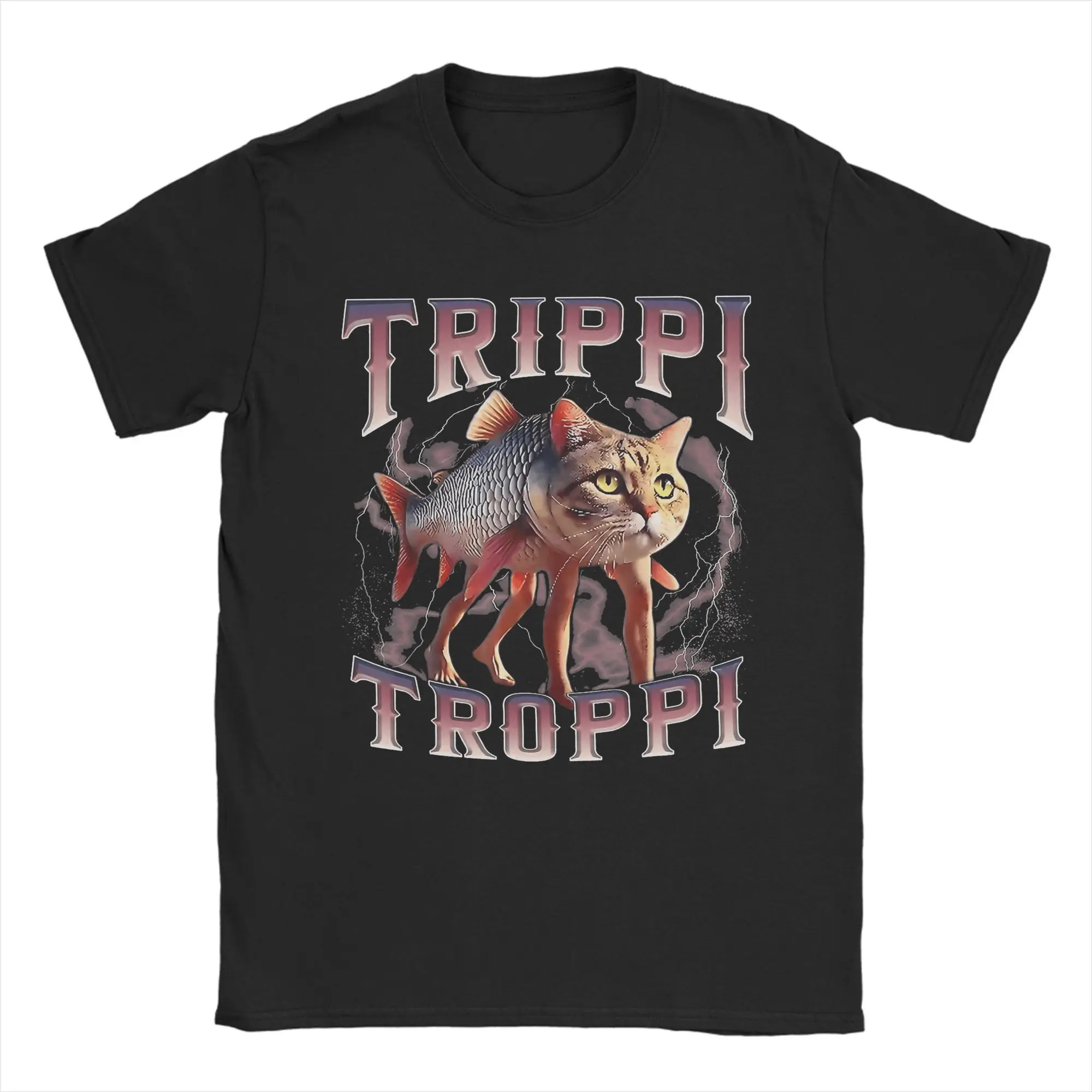 

Trippi Troppi Italian Brainrot Meme Cat T Shirts for Men Cotton Novelty T-Shirts Crewneck Tees Short Sleeve Clothing Plus Size
