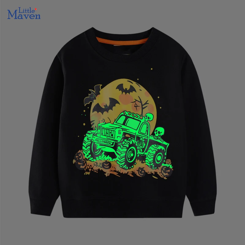 Little Maven Halloween-Kostüm für Jungen, 2025, Halloween-Fledermaus-Schädel, nachtleuchtende Jungen-Langarm-Tops, Herbst-Kinder-Sweatshirts