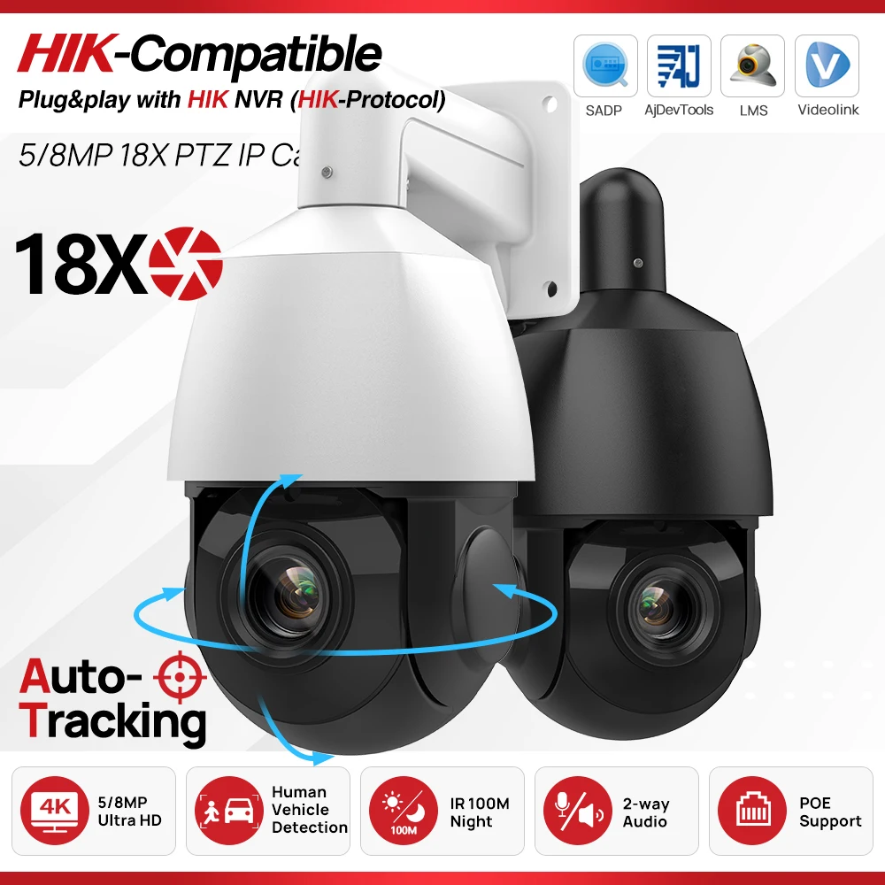 

4.5 Inch 8MP Speed Dome Camera 4K 18X Zoom PoE Human Vehicle Detection Build in MIC Speaker 5MP Video Surveillance HIK Protocol