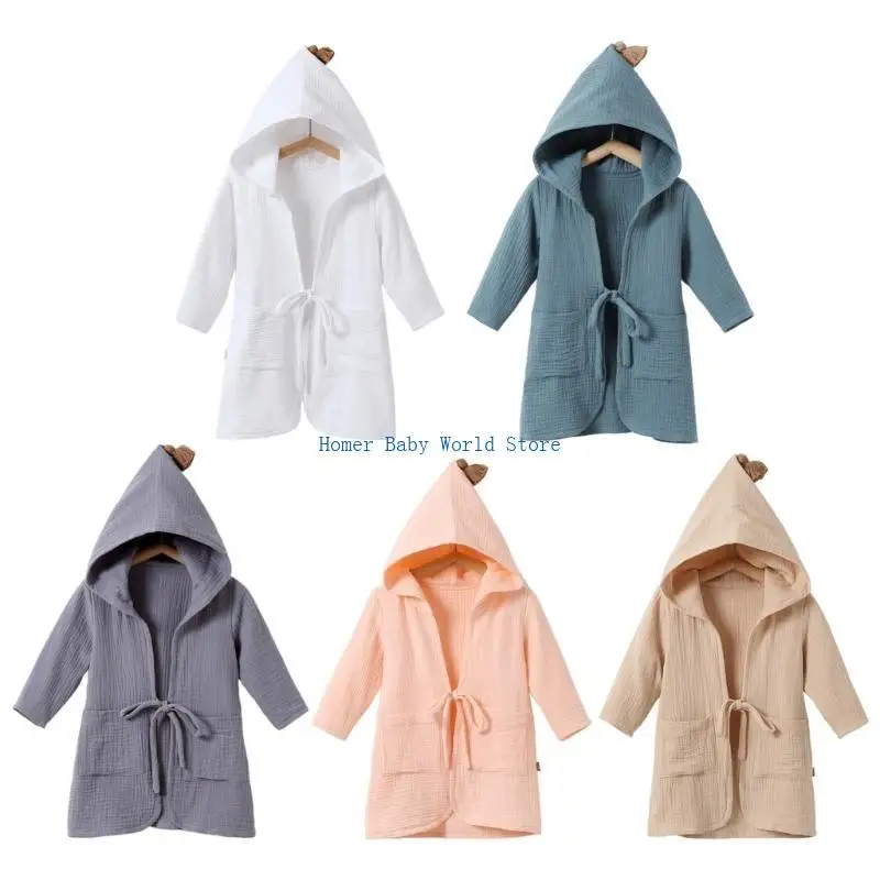 

B2QD Хлопковый плащ Быстросохнущее полотенце для душа Детская накидка с галстуком для дома или путешествий