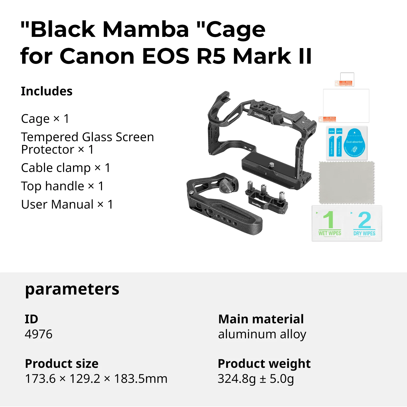 SmallRig R5 Mark II "Black Mamba" camerakooi voor Canon EOS R5 Mark II, met Cold Shoe Quick Release Plate voor Arca-Type -4975