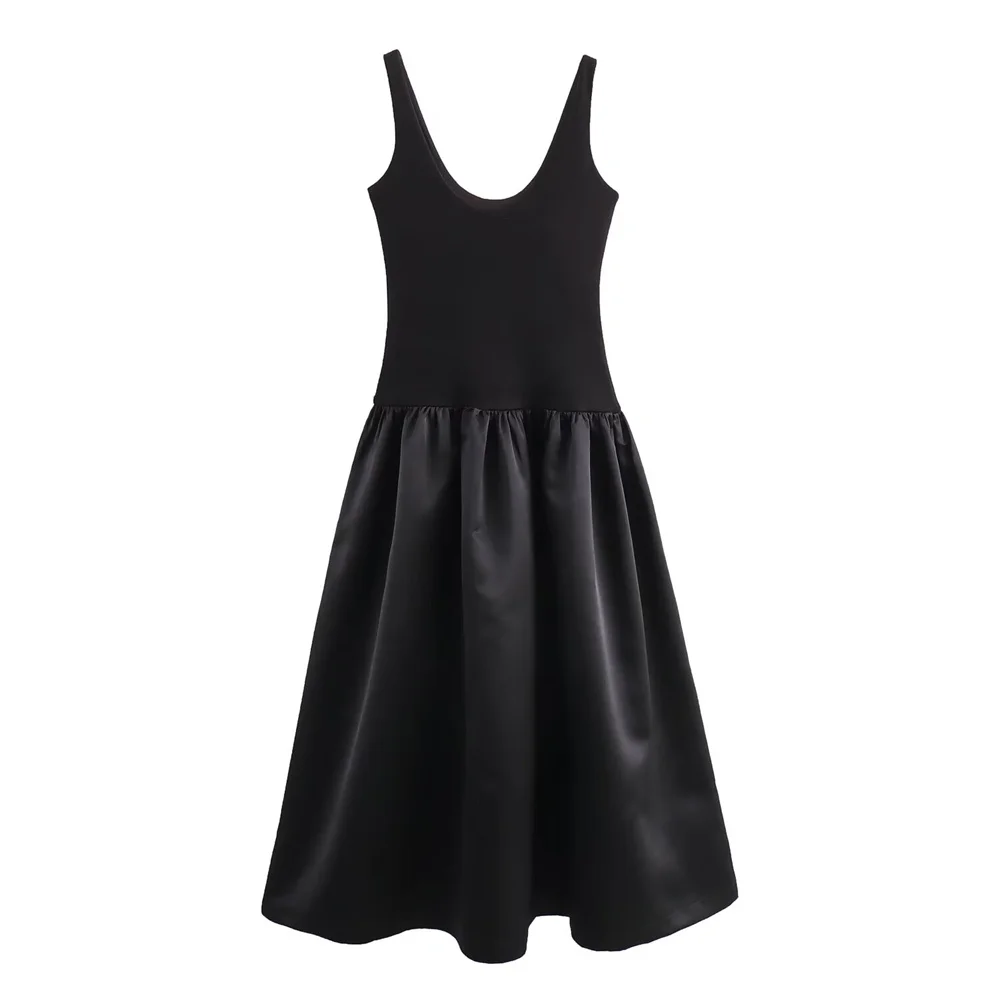 2024ZAR * Spring/Summer New Women's Fashion Versatile European and American Style Casual Black Splicing Dress