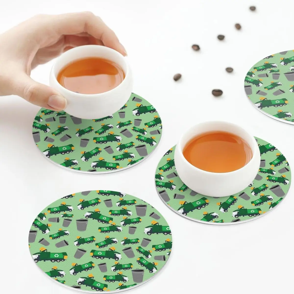 Recycling Garbage Truck Coasters Kitchen Placemats Non-slip Insulation Cup Coffee Mats For Decor Home Tableware Pads Set of 4