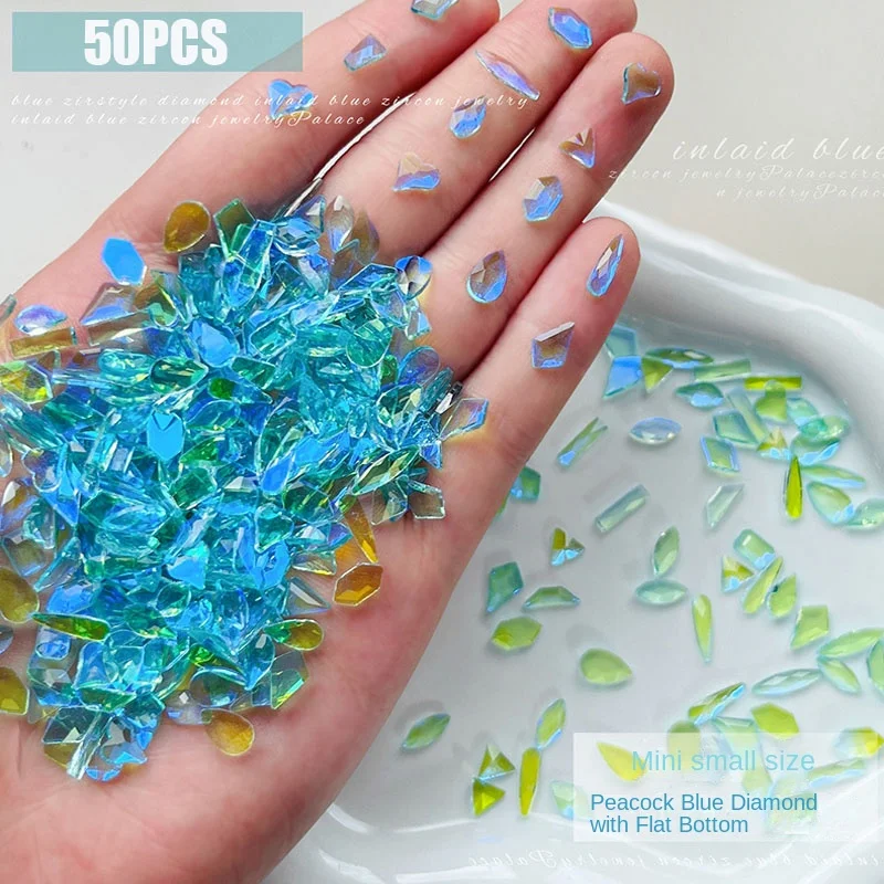 

Mixed Irregular Shape Nail Art Charms Set 3D Lake blue Crystal Flat Bottom Rhinestone 50pcs