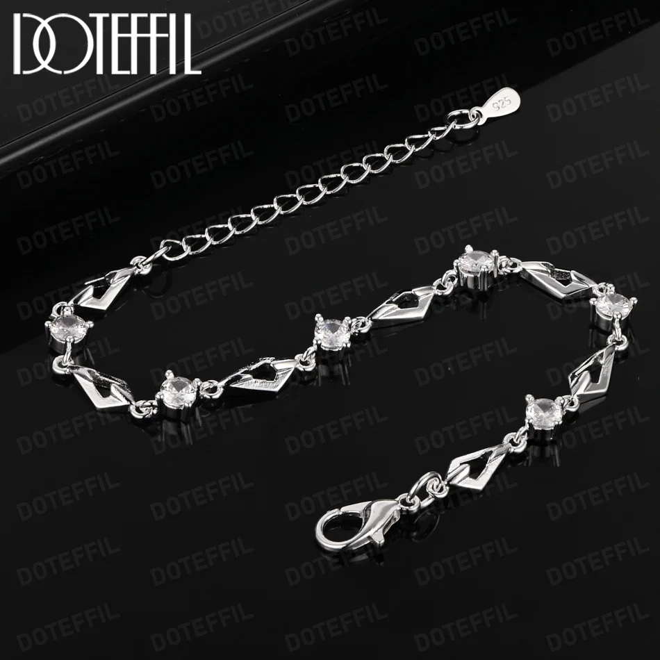 

DOTEFFIL Round Purpl/White Zircon Bracelet 925 Sterling Silver For Women Jewelry Engagement Party Christmas Gift