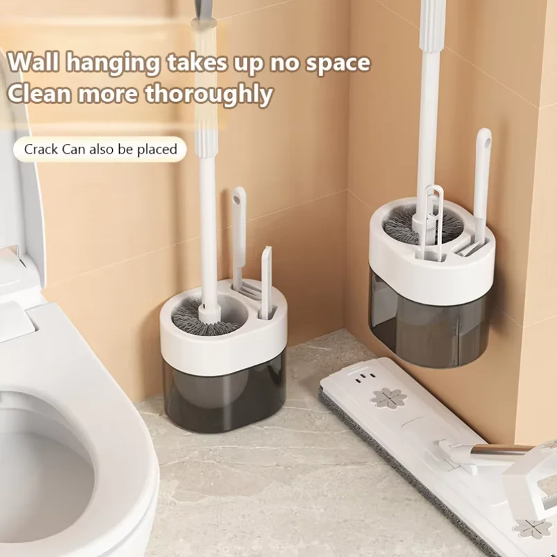 Multi-Functional Wall-Mounted Toilet Brush Set with Silicone Bristles and Holder, 3 in 1 Bathroom Cleaning Kit