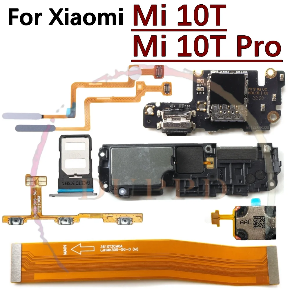 SIM Card Charging Port Board For Xiaomi Mi 10T Pro LoudSpeaker Earpiece Speaker Fingerprint Sensor Off On Motherboard Flex Cable