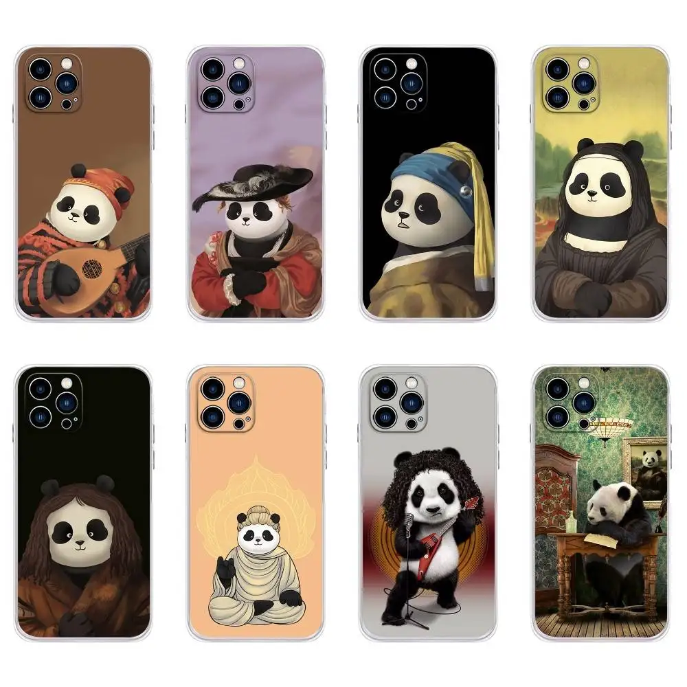 

Fun Panda Mona Lisa Art Phone Case For iPhone 16,15,14,13,12,11 Plus,Pro,Max,XR,XS,Plus,E,Mini Transparent Soft Cover