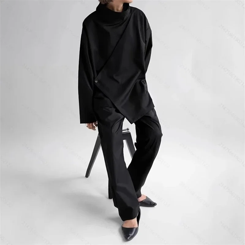 

2026 Spring New Women's Fashion High Collar Shirt Long Sleeve Street Style Irregular Loose Button Casual Simple Top For Women