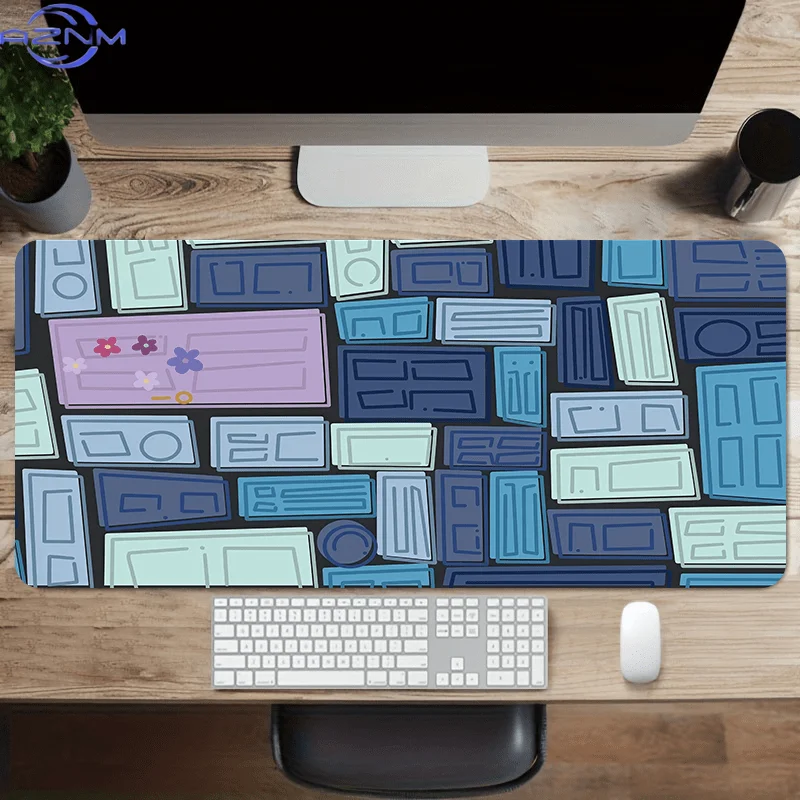 1pc Geometric Collage Mouse Pad | Flowers Design, Extended Non-Slip Desk Mat for Keyboard and Mouse, Precision Sewn Edge Table M