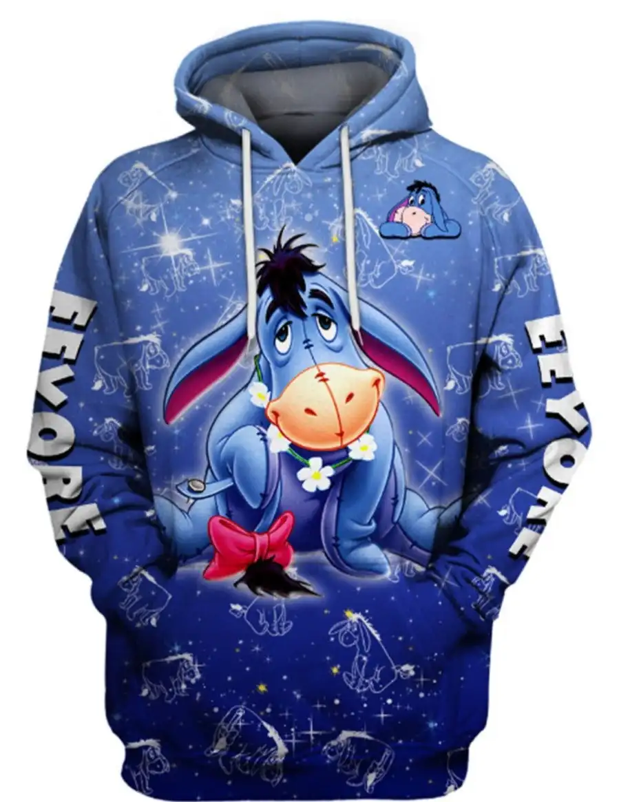 Disney Winnie the Pooh Eeyore 3D Print Hoodie Men's Women's Casual Sweatshirt Disney Cartoon Zipper Hoodie Fashion Street Hoodie