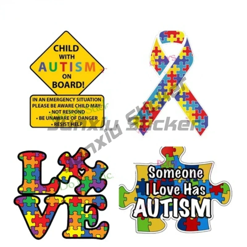Car Sticker with Autism Alert Responders and Autism Awareness Love Puzzle Piece Car Laptop Helmet Trunk Wall Decal.