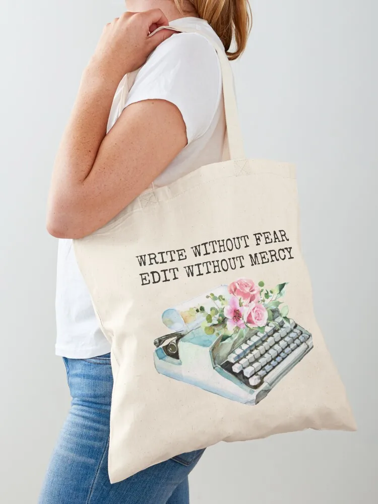 

Write Without Fear Edit Without Mercy Blue Vintage Typewriter Tote Bag female bag shoping bag eco folding