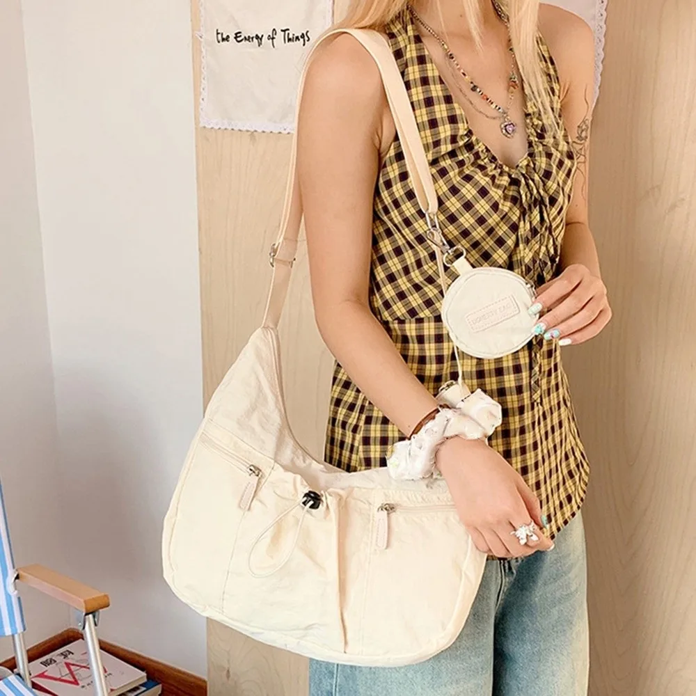

Korean Style Crossbody Dumpling Bag Versatile With Coin Pouch Pleated Drawstring Bag Casual Lighthweight Nylon Shoulder Bag