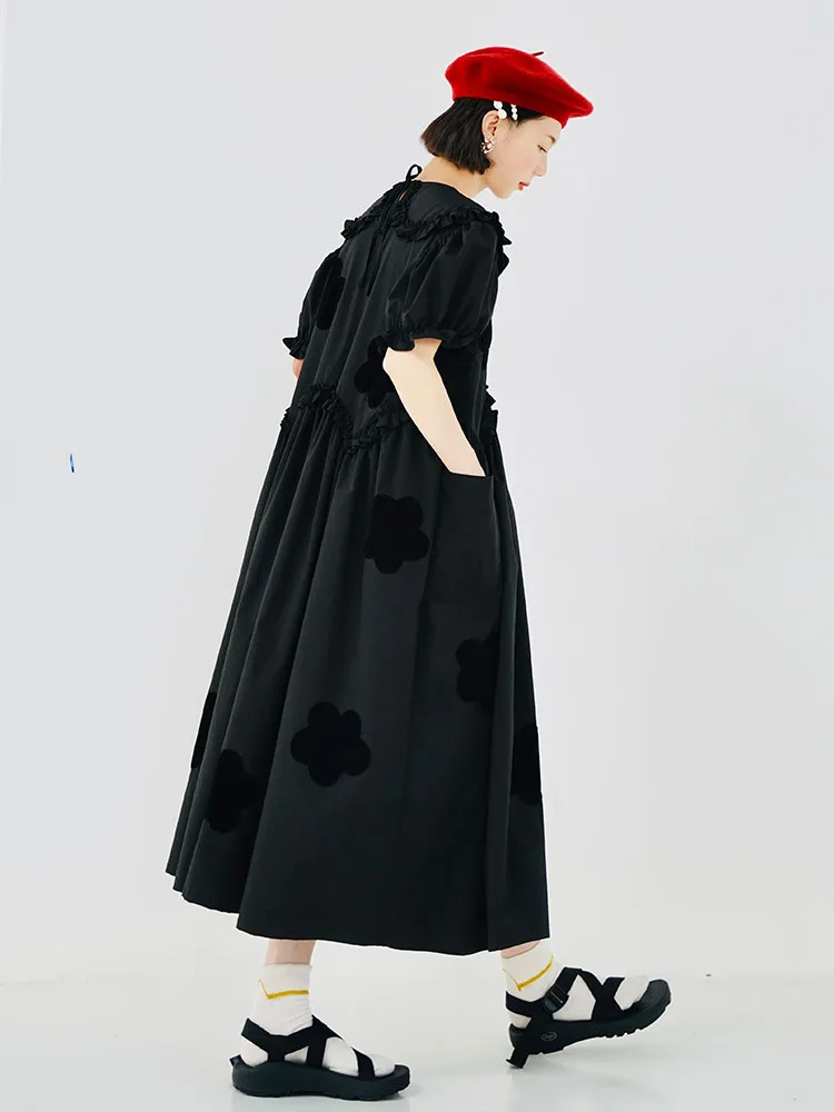 Imakokoni 2022 Original Summer Pure Cotton Black Dress Cherry Blossom Dress Simple Girly Long Skirt for women white dress 223588