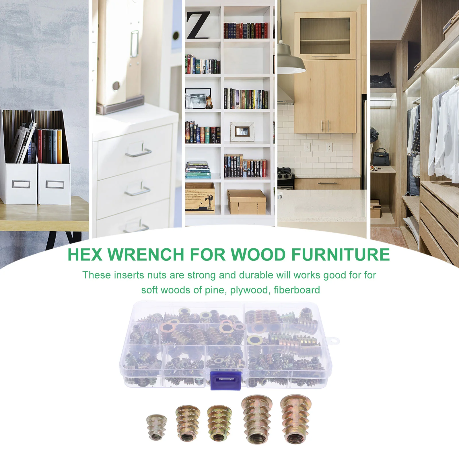 165 قطعة سبائك الزنك الخيوط إدراج المكسرات مجموعة متنوعة المسمار في تصاعد الجوز للأثاث الخشبي الصنوبر الخشب الرقائقي الألياف #2