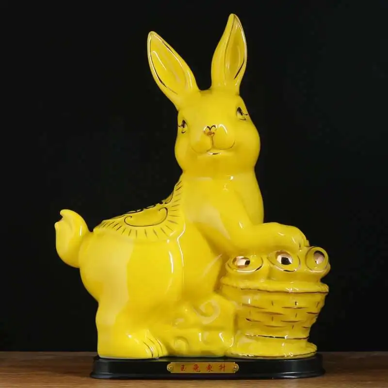 

Yellow Ceramic Rabbit Ornaments For Wealth, House, Twelve Zodiac, Cute Jade Rabbit, Porcelain Crafts, Home Decorative Gifts