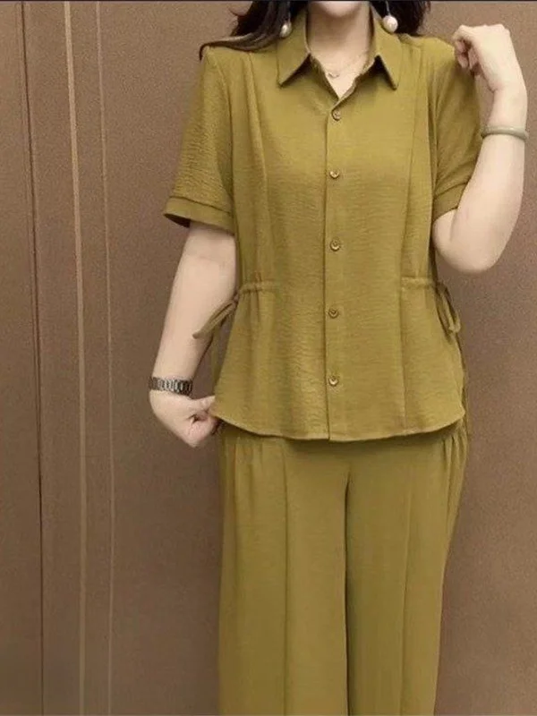 Summer 2026 Trendy Korean Style Mom Sportswear Loose Slimming Two-Piece Set Comfortable High Waist Pants And A-Line Skirt