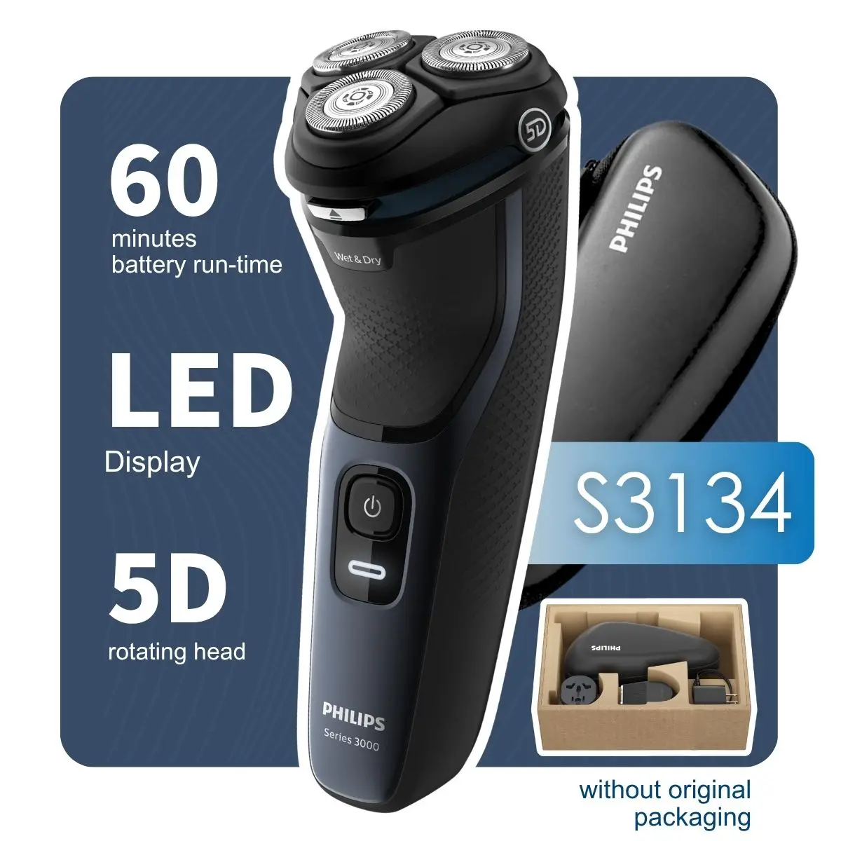 Philips Norelco Razor Series 3000 S3143، بدون عبوة أصلية، شفرات ComfortCut، رؤوس مرنة 5D، مفتوحة بلمسة واحدة #1