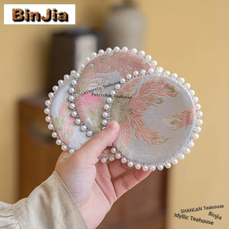 2pc/lot Brocade Phoenix Design Double-sided Coasters Retro Cup Mat For Coffee Cups Saucer Anti-scald Placemats Cup Holder Craft