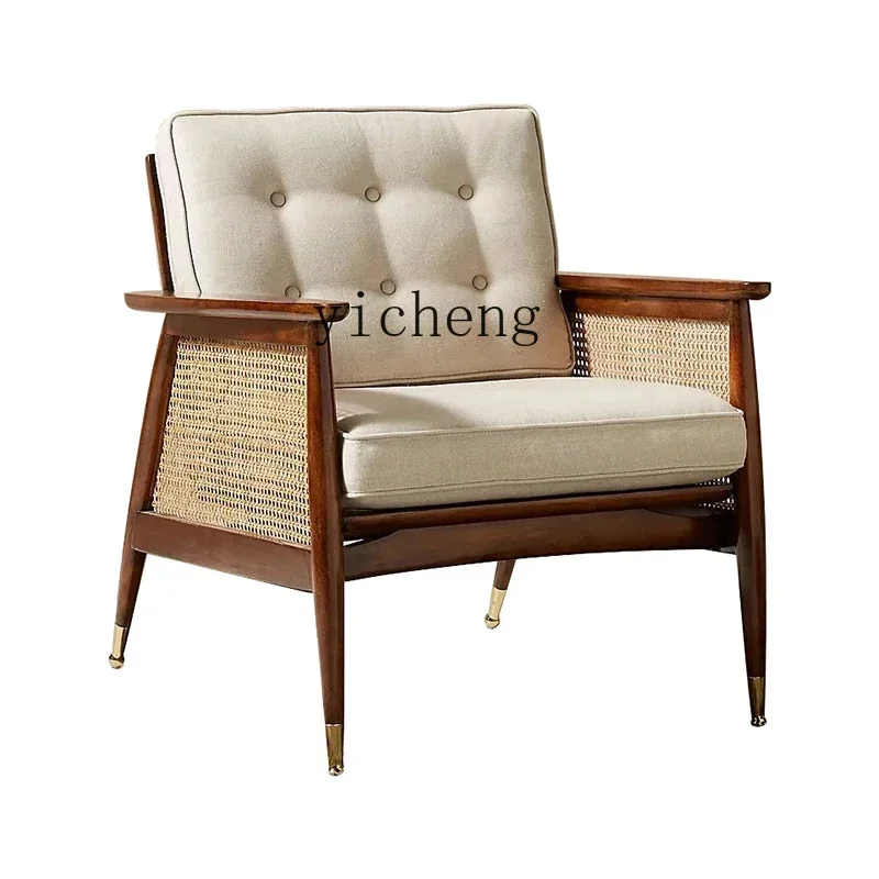 Zz كرسي أريكة فردي من الخشب الصلب من الخيزران بتصميم عتيق B & B لغرفة المعيشة وغرفة المعيشة كرسي خلفي للترفيه