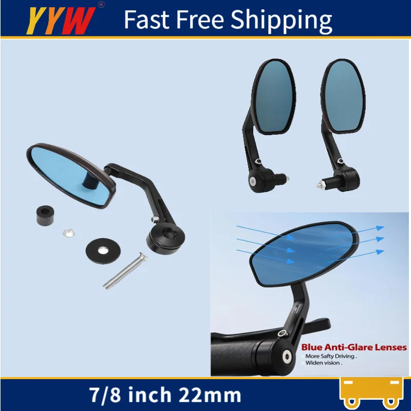 

1 Pair 7/8" 22mm Motorcycle Handle rearview mirror fits for Honda Suzuki GSXR Yamaha Kawasaki Aluminium-Alloy Elliptical Retro