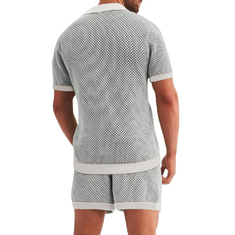 2026 Sommer Herren Ausgehöhltes Dünnes Zweiteiler-Set: Kühles, Atmungsaktives Kurzarm-Oberteil mit Passenden Shorts – Lässiges Alltagsoutfit im lockeren Schnitt – Detail 39