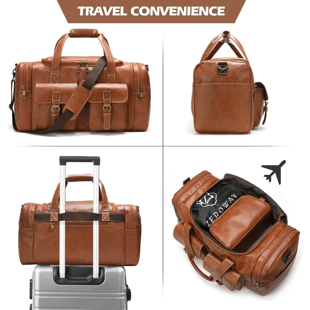 حقيبة سفر من جلد البولي يوريثان مع طقم أدوات الزينة وحقيبة الغسيل، أمتعة عطلة نهاية الأسبوع بين عشية وضحاها، حقيبة حمل للرحلات القصيرة #6