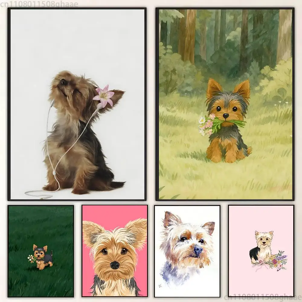 

Yorkshire Terrier dog Cute Poster Fancy Poster Wall Sticker for Living Room Bar Vintage Decorative Painting