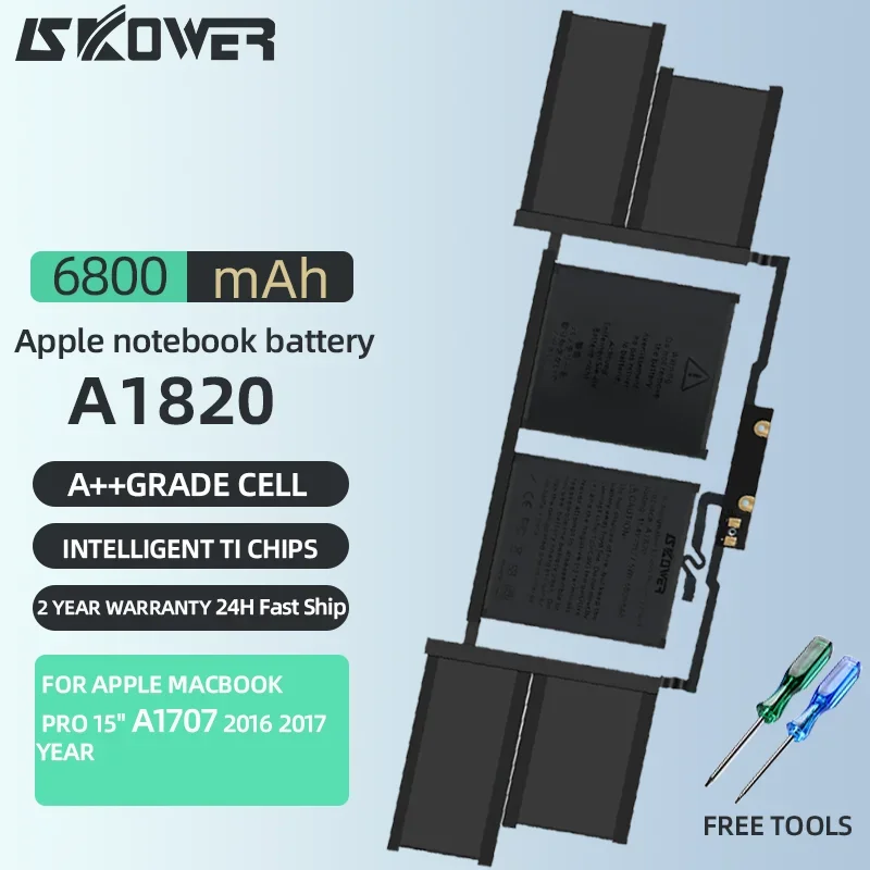 SKOWER High Performance 6800mAh A1820 Laptop Battery For Apple Macbook Pro 15