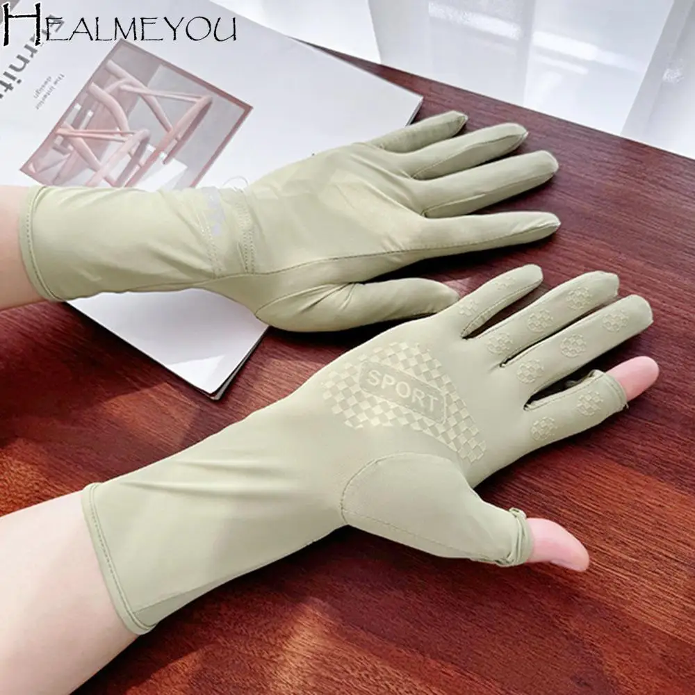 Ice Silk Women Sunscreen Gloves Anti-UV Non Slip Sun Protection Riding Gloves Breathable Touch Screen Summer Driving Mittens