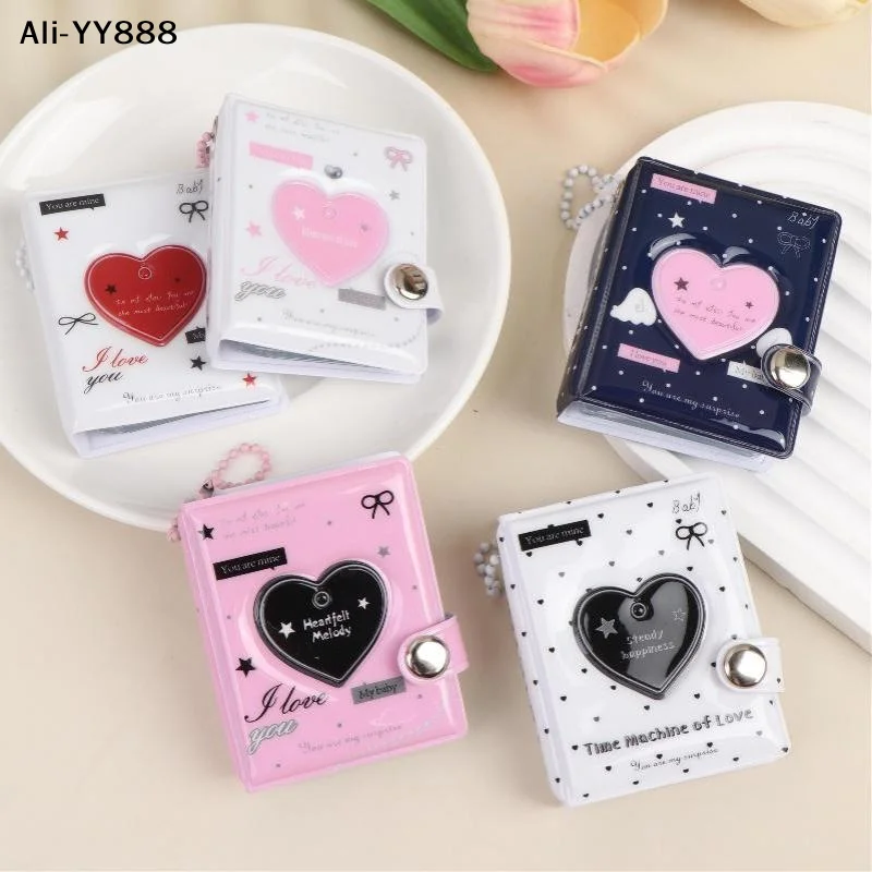 【A】Korean Cute Heart Mini Photocard Album 32 Pockets Portable Kpop Photocard Holder Keychain Collect Book Backpack Decor Gifts