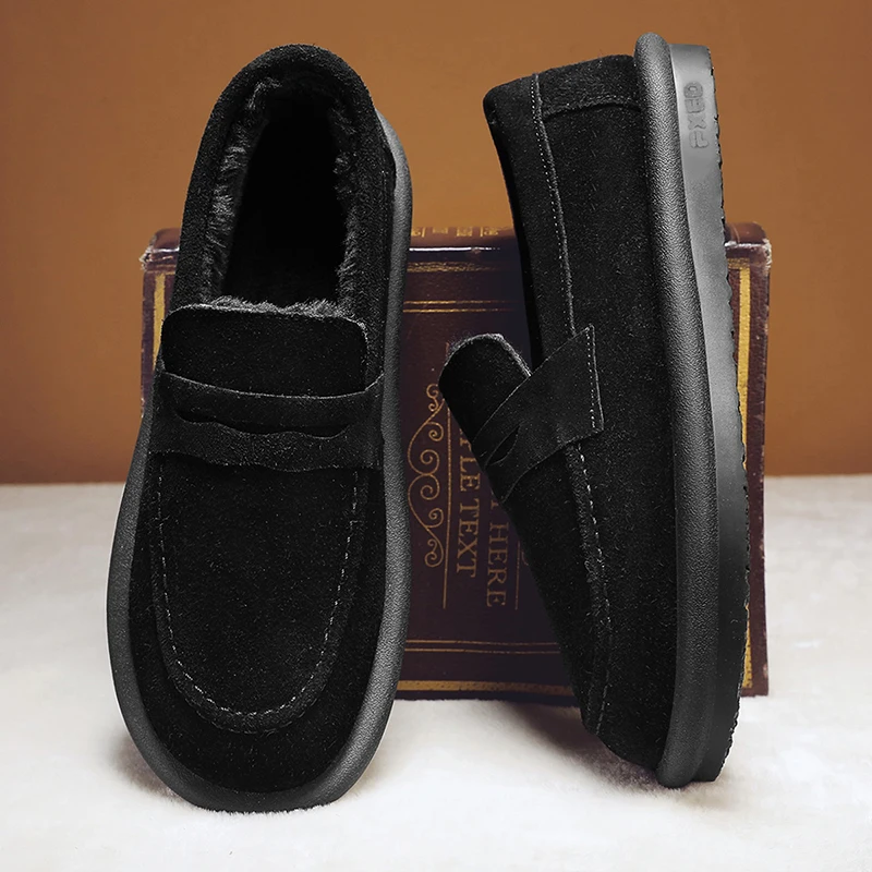 Winter Men's Moccasin Shoes Plush Velvet Peas Shoes Slip-on Casual Sneakers Men Flat Loafers Non-slip Cotton Driving Shoes