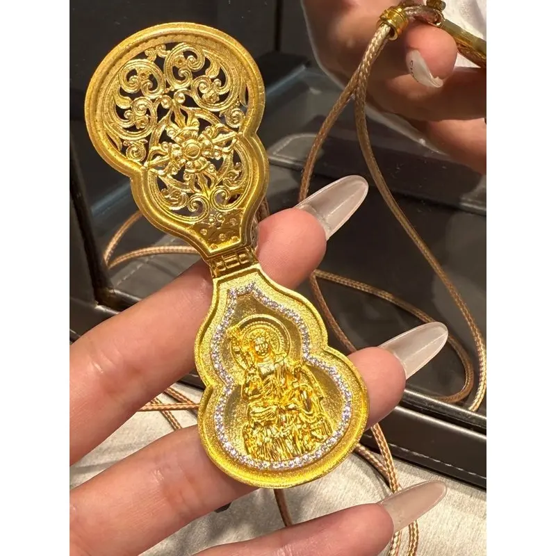 24K 999ゴールド仏陀ペンダント、平和と守護のための、女性向けの新しい高級ネックレス 1