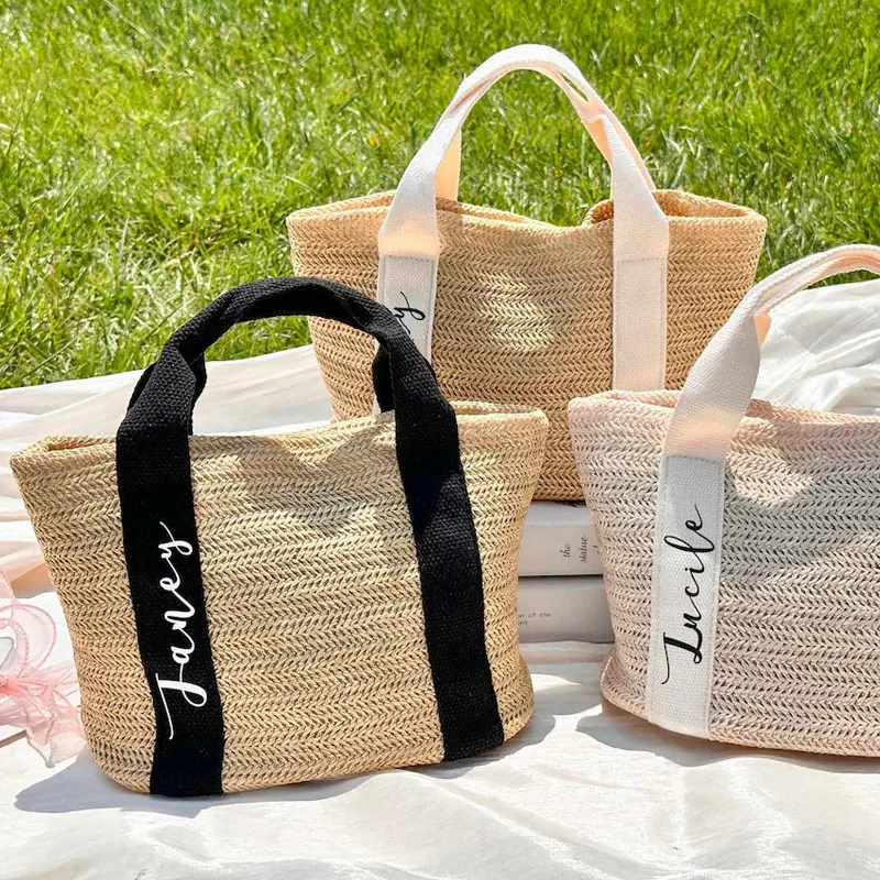 Beach Bag Personalized, Burlap Tote Bag, Custom Straw Bags, Bridal Shower Bag, Wedding Gifts, Bridesmaid Proposal Hen Party Bags