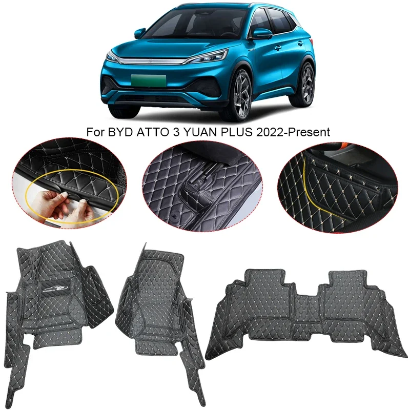 

3D Full Surround для BYD ATTO 3 YUAN PLUS 2022-2025 Автомобильный напольный коврик, защитный вкладыш, подушечки для ног, ковер из искусственной кожи, водонепроницаемый аксессуар