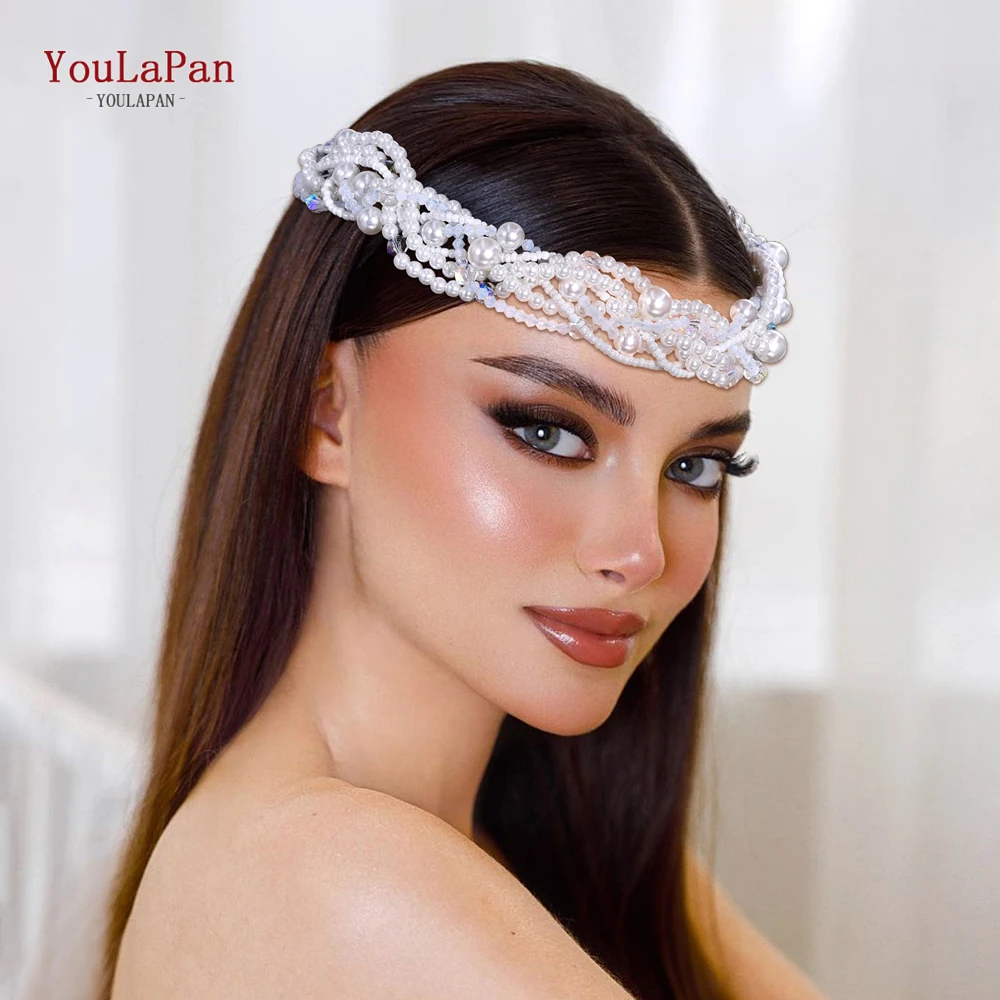 YouLaPan بوهيميا العروس الزفاف العصابات الشعر التيجان اليدوية اللؤلؤ كريستال عقال النساء أغطية الرأس الزفاف إكسسوارات الشعر HP845