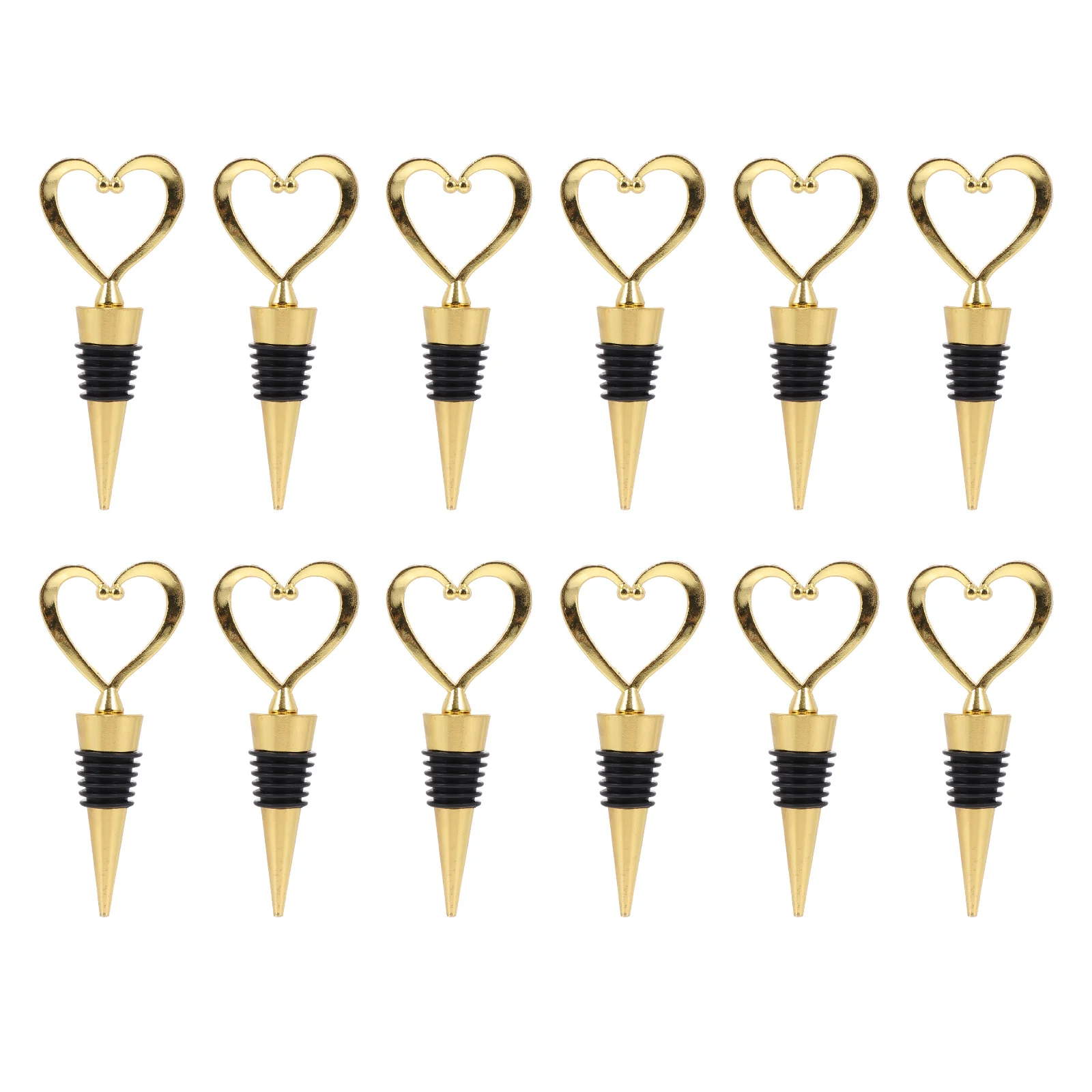 

12 pcs Heart Shaped Cork Alloy Bottle Stopper Decorative Golden Toppers for Red Beer Beverages Easy Clean