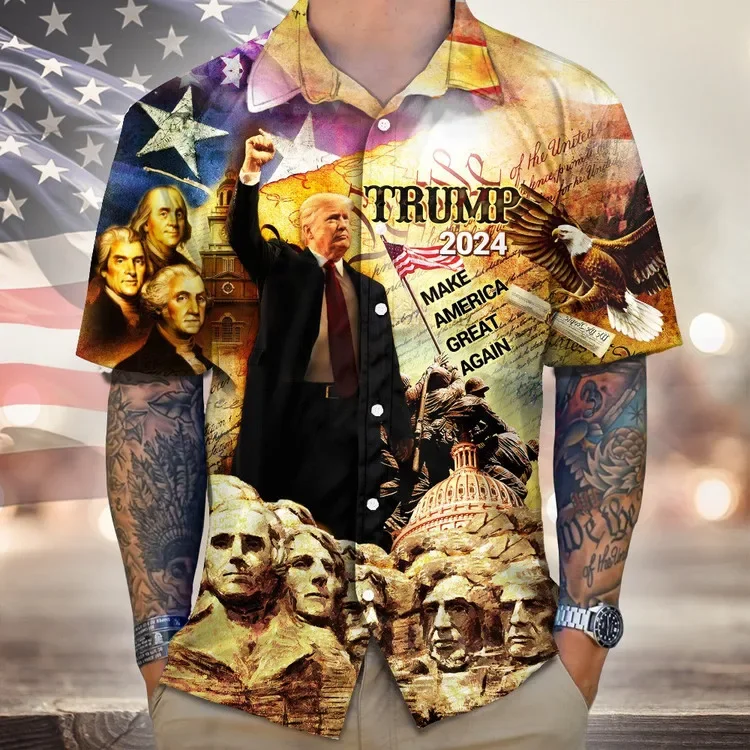 Fun Trump Beach Shirt Casual Short Sleeve Oversized Hawaiian Shirt Top Street Wear 2024 Trump Supporter 3D Printed Shirt