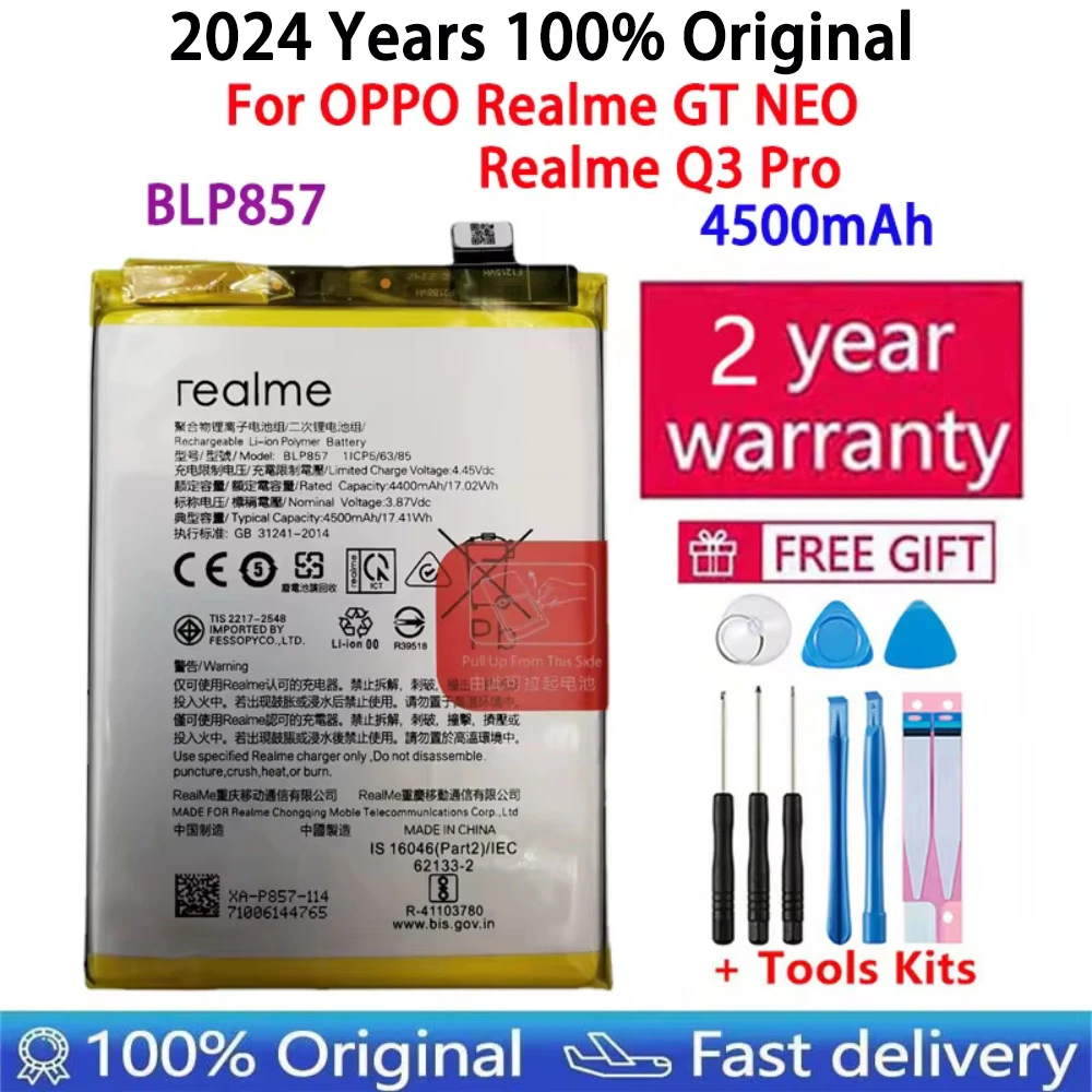 2024 Years 100% Orginal 4500mAh Replacement Battery For OPPO Realme GT NEO RMX3031 BLP857 Mobile Phone Batteries Fast Shipping