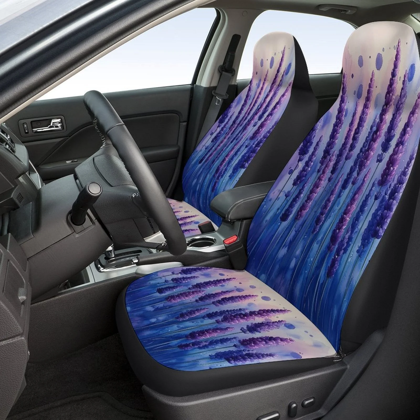 Lavender Field Themed Car Seat Covers Set For Most Cars, Fashionable Comfortable Decorative Car Seat Protector Covers Full Set,