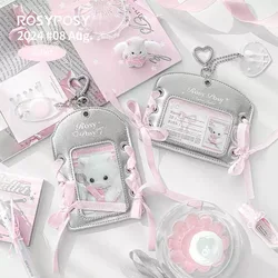 MINKYS Ins Kawaii 3 inch PU Ribbon Silver Photocard Holder Kpop Photocard Holder Photo Card Holder Bag Pendant School Stationery