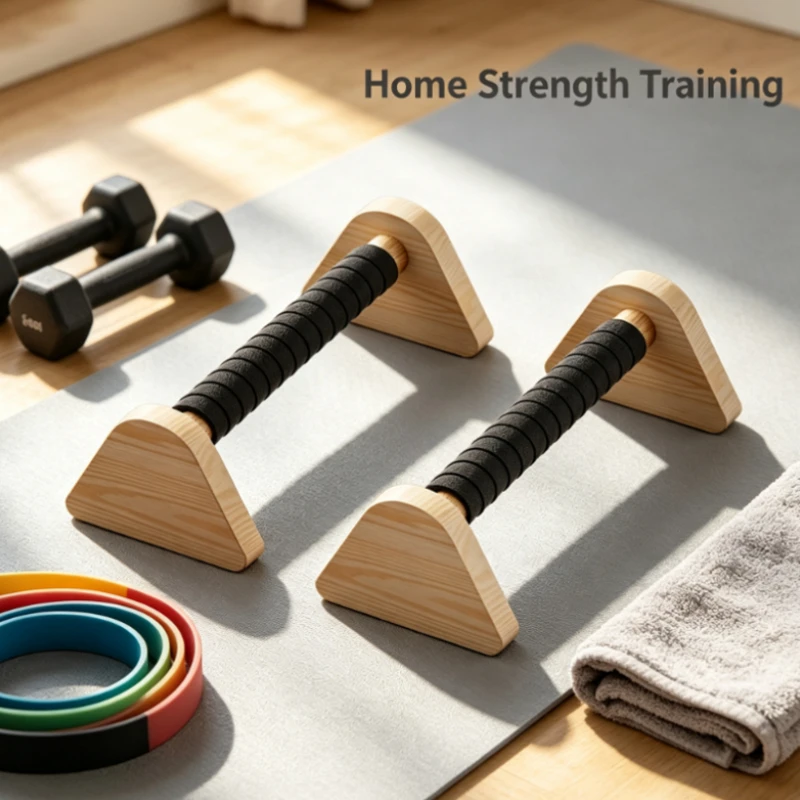 Wooden Push Up Bars for Home Gym Fitness Training Solid Wood Parallettes with Non-Slip Grip Ideal