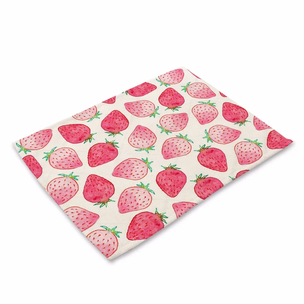 Kawaii Fruit Strawberry Food Placemat Bread Vegetable Kitchen Decor Cotton Linen Dining Table Coaster Pad Bowl Coffee Cup Mat