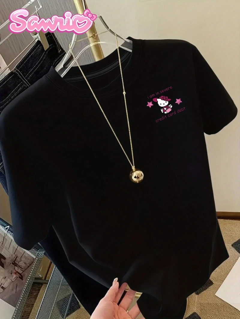 تي شيرت سانريو هالو كيتي للسيدات الممتع لبطاقة الائتمان - بطاقة الائتمان الخاصة بي عبارة عن شعار مبالغ فيه بشكل كبير بنمط مرحبا كيتي