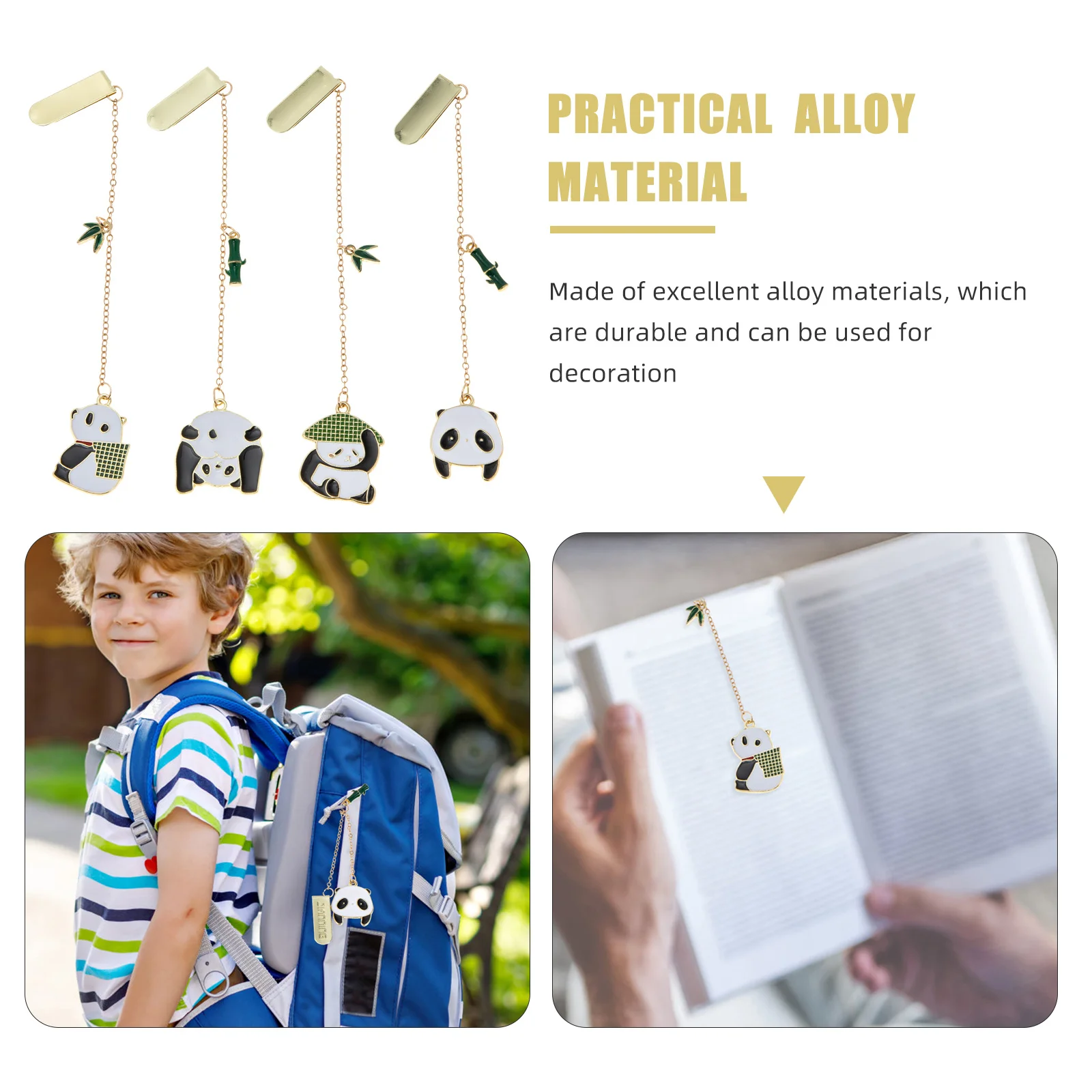 4 قطعة الإشارات المرجعية الباندا المعادن معلقة صفحة علامة كليب على الإشارات المرجعية للطلاب سلسلة المرجعية ديكور الكرتون قلادة