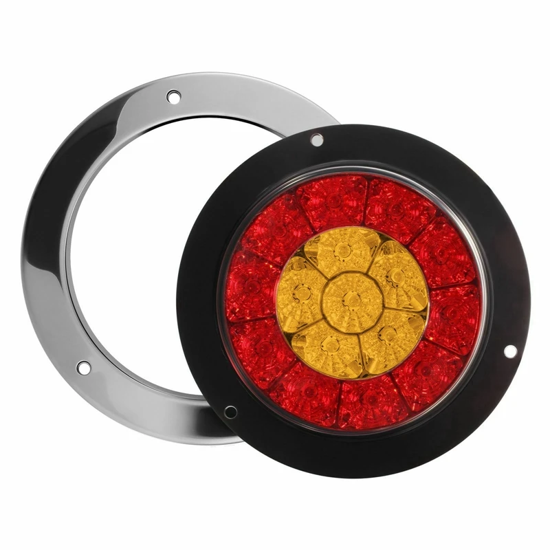 2X 4 Inch 16 LED Round Truck Trailer RV Brake Stop Turn Tail Signal Light Red Amber Chrome Waterproof 12-24V