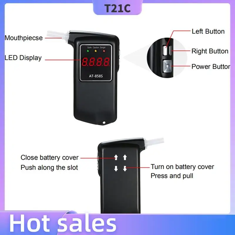 

T21C Breathalyzer Portable Digital Breath Alcohol Tester Alcohol Tester Meter With 10Pcs Mouthpieces Alcohol Tester