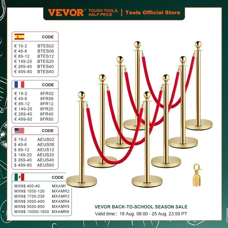 

VEVOR 35.4 Inch Gold/Silver Crowd Control Stanchion Posts Queue Red/Black Velvet Rope Line Barriers with Stable Base for Stadium