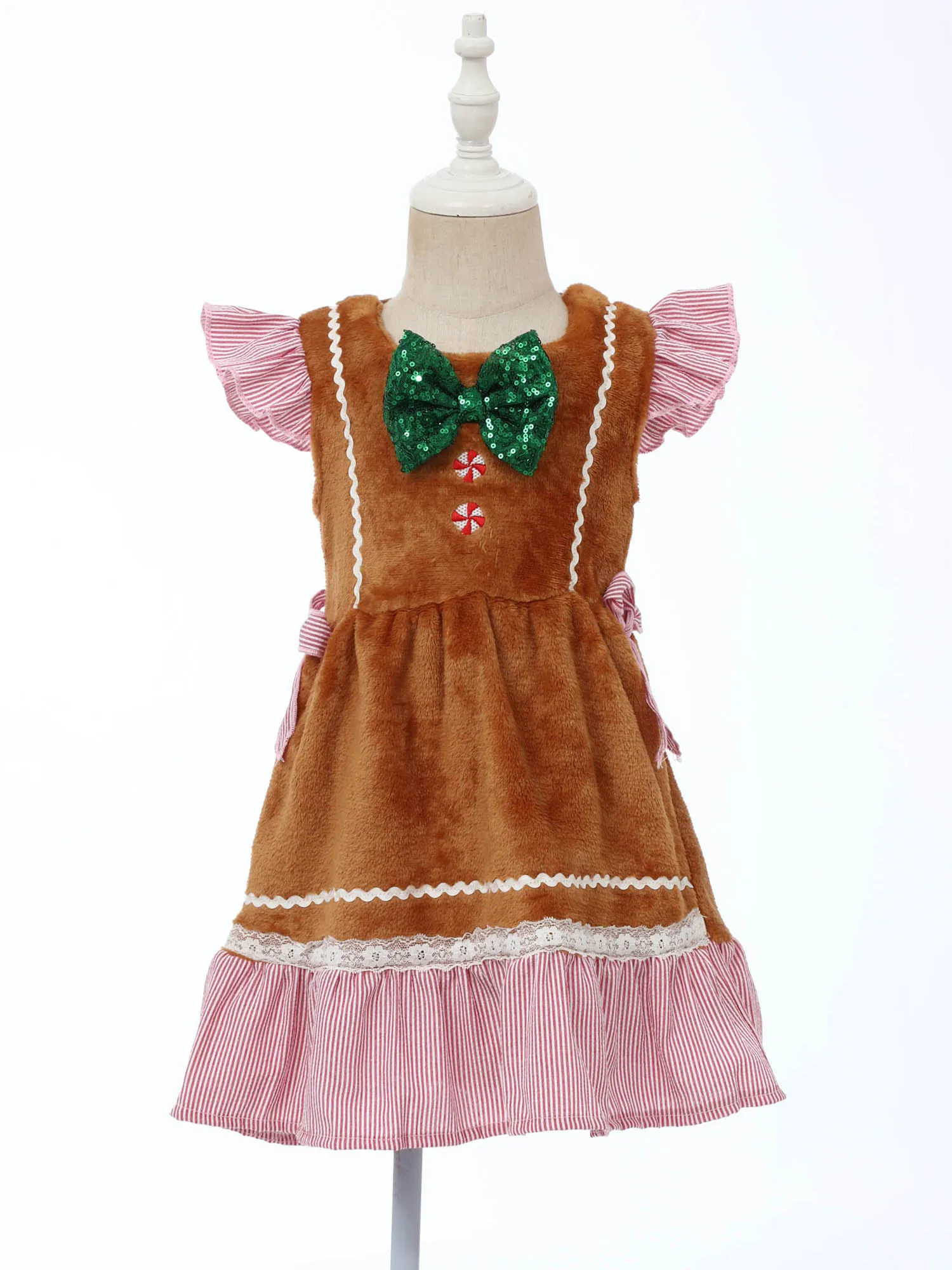 الفتيات الصغيرات عيد الميلاد الزنجبيل رجل زي يطير كم توتو فستان ربطة القوس فيونكة عيد الميلاد الزي فستان للحفلات جمع الأسرة #4